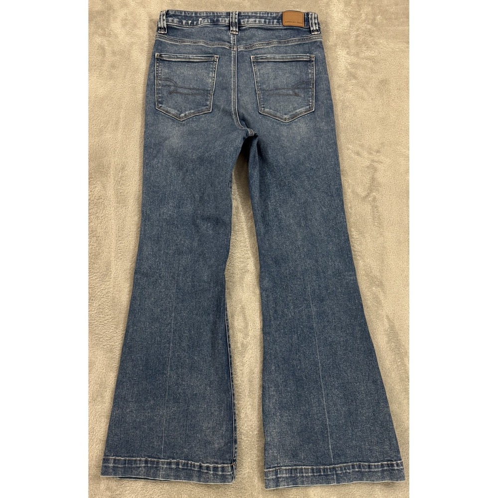 American Eagle Next Level Flex Jeans Womens 12 Super High Rise Flare Blue Boho - Picture 2 of 16